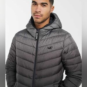 Rare Hollister Ombre Gray Puffer Jacket Gradient Design Large New With Tags